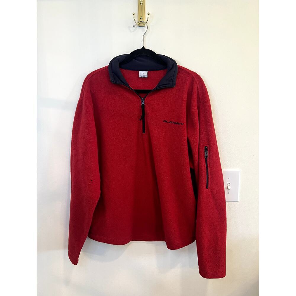 Vintage Old Navy Red Fleece Pullover Quarter Zip Jacket Medium Y2K Outdoor